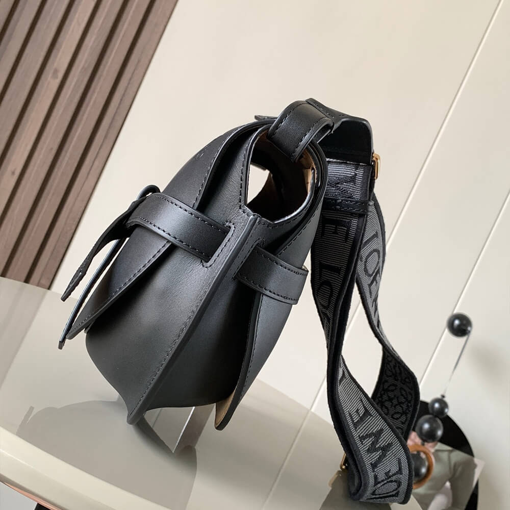 Black Loewe Small Gate bag in soft calfskin and jacquard - Image 3