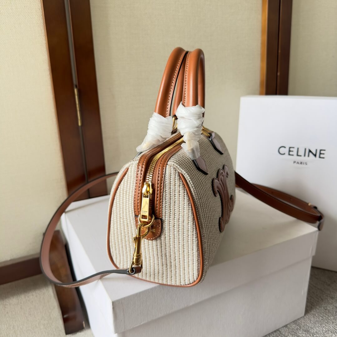 CELINE Small Boston cuir Triomphe in textile and calfskin - Image 3