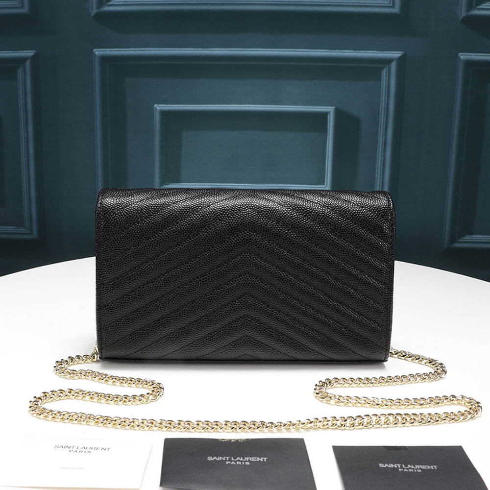Black Saint Laurent Chain-strap YSL-plaque grained-leather wallet - Image 3