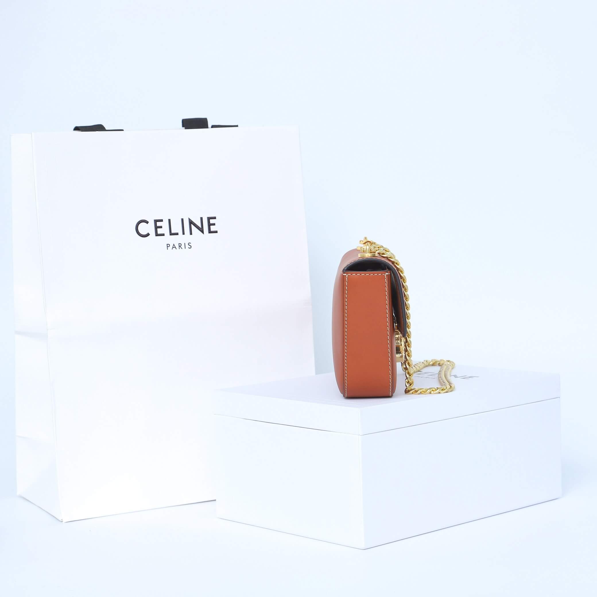 Brown CELINE CLAUDE shiny cowhide leather chain shoulder bag - Image 3