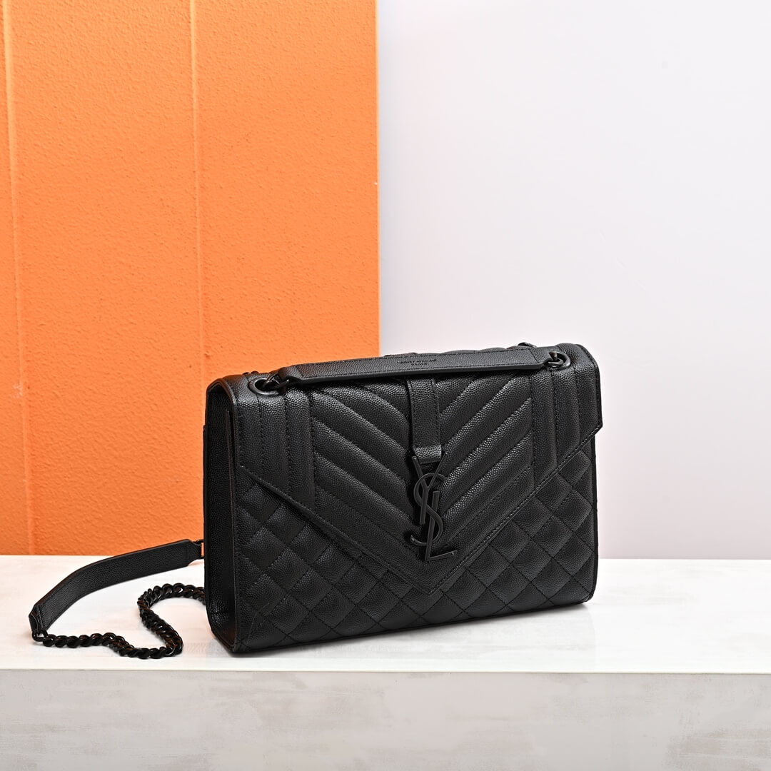 Black YSL ENVELOPE MEDIUM IN QUILTED GRAIN DE POUDRE EMBOSSED LEATHER - Image 3