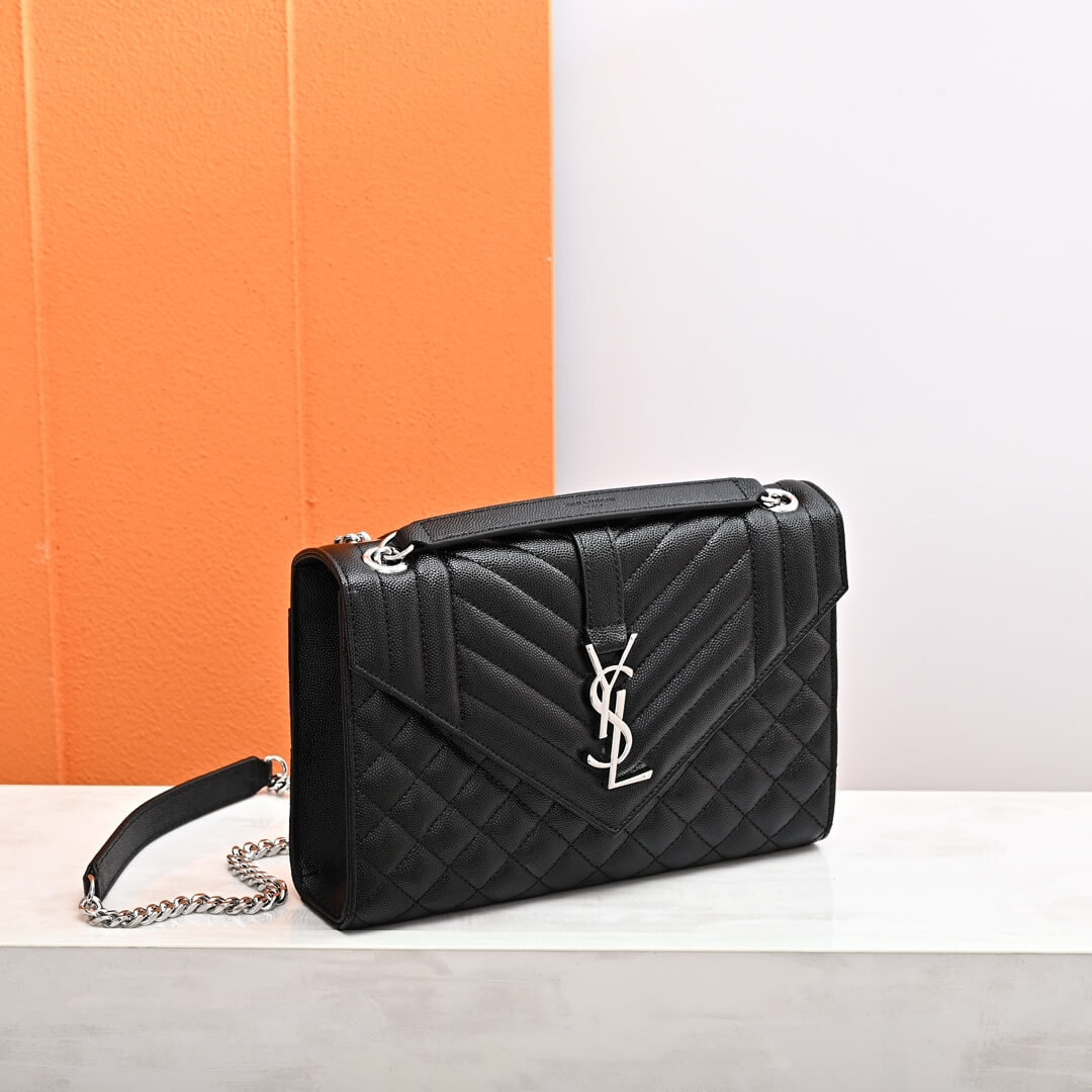 Black YSL ENVELOPE MEDIUM IN QUILTED GRAIN DE POUDRE EMBOSSED LEATHER - Image 3