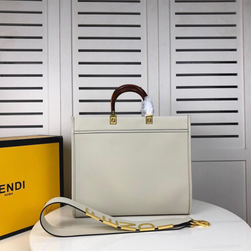 White FENDI SUNSHINE Medium Tote Bag - Image 3