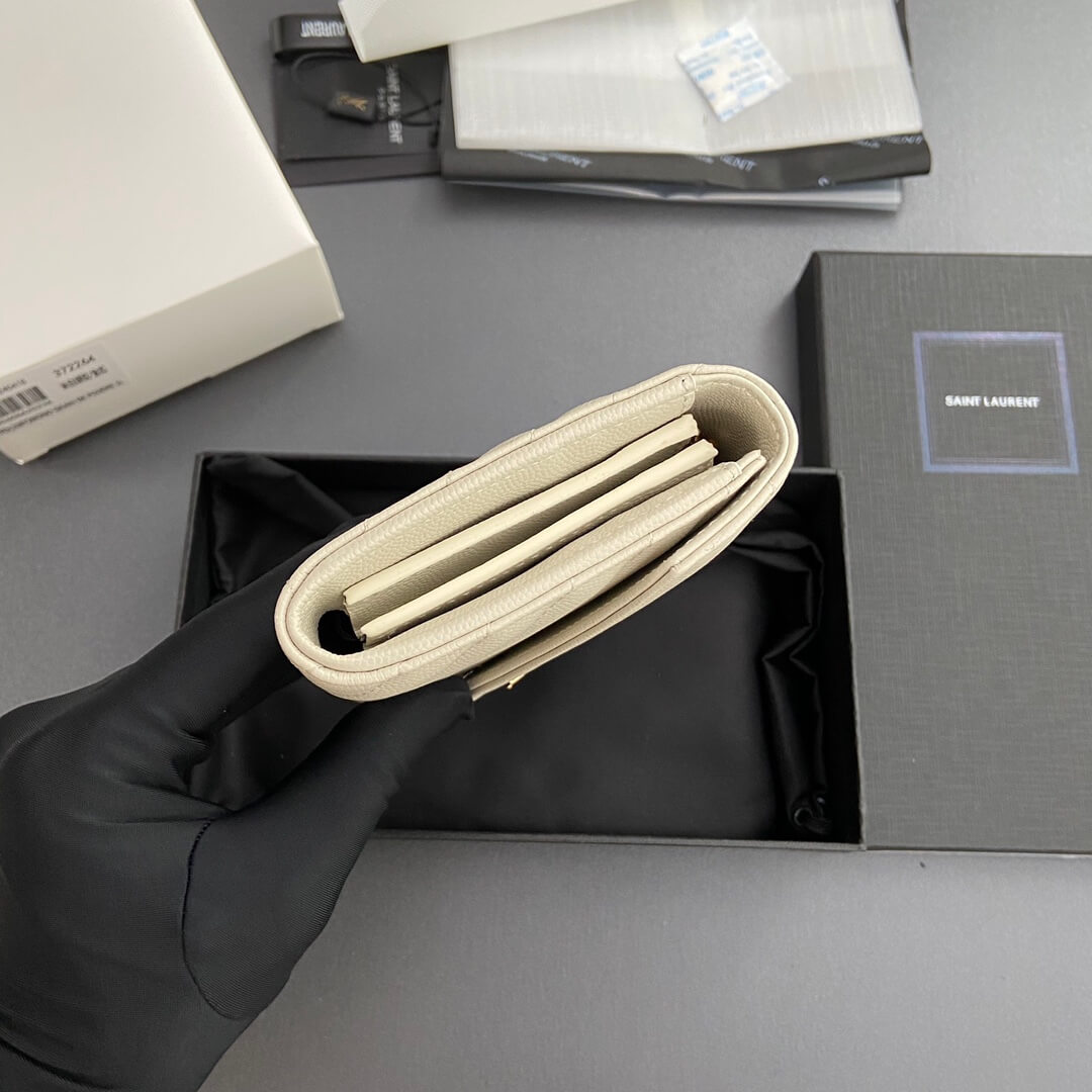 White YSL CASSANDRE MATELASSE LARGE FLAP WALLET IN GRAIN DE POUDRE LEATHER - Image 3