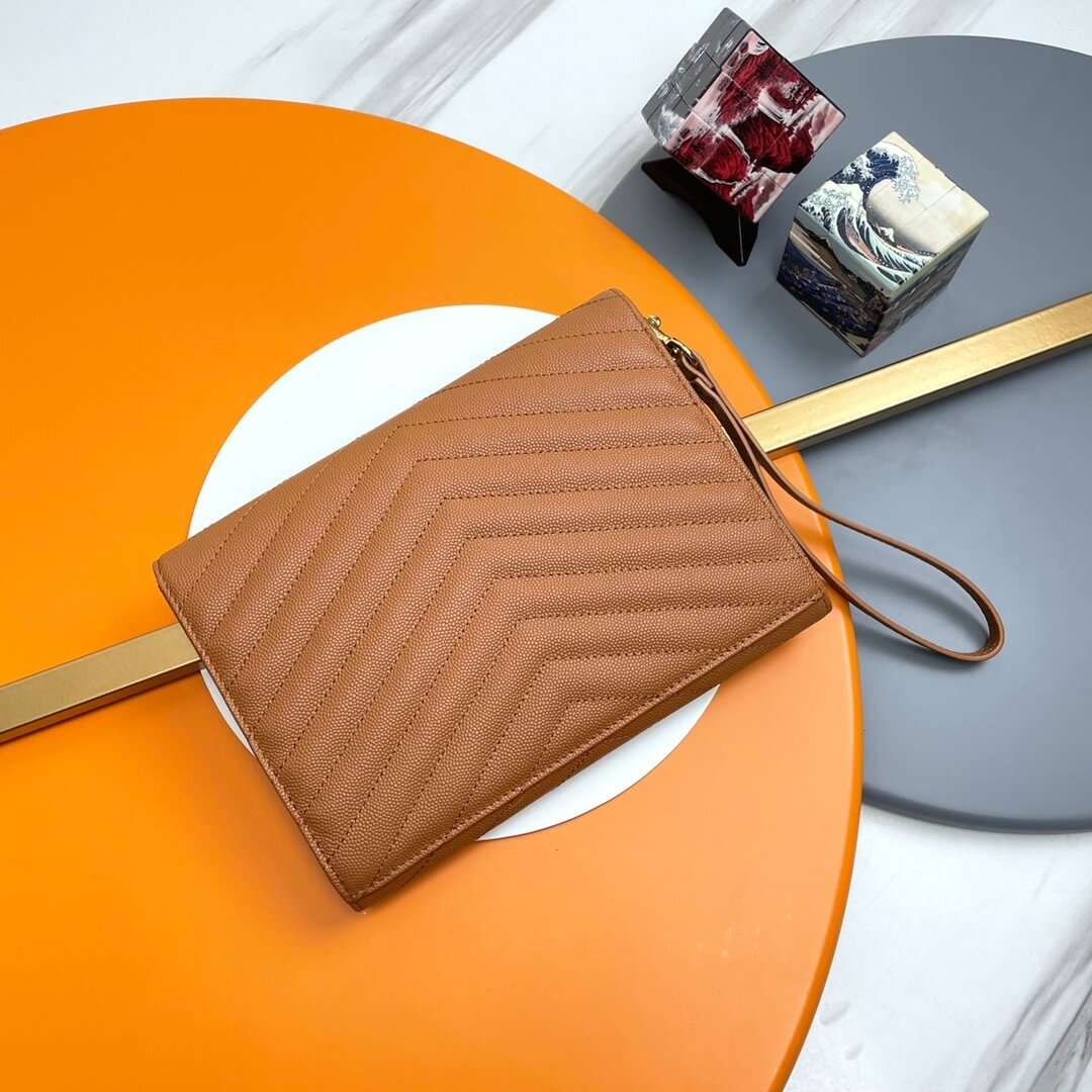 brown YSL CASSANDRE matelasse leather flap clutch - Image 4