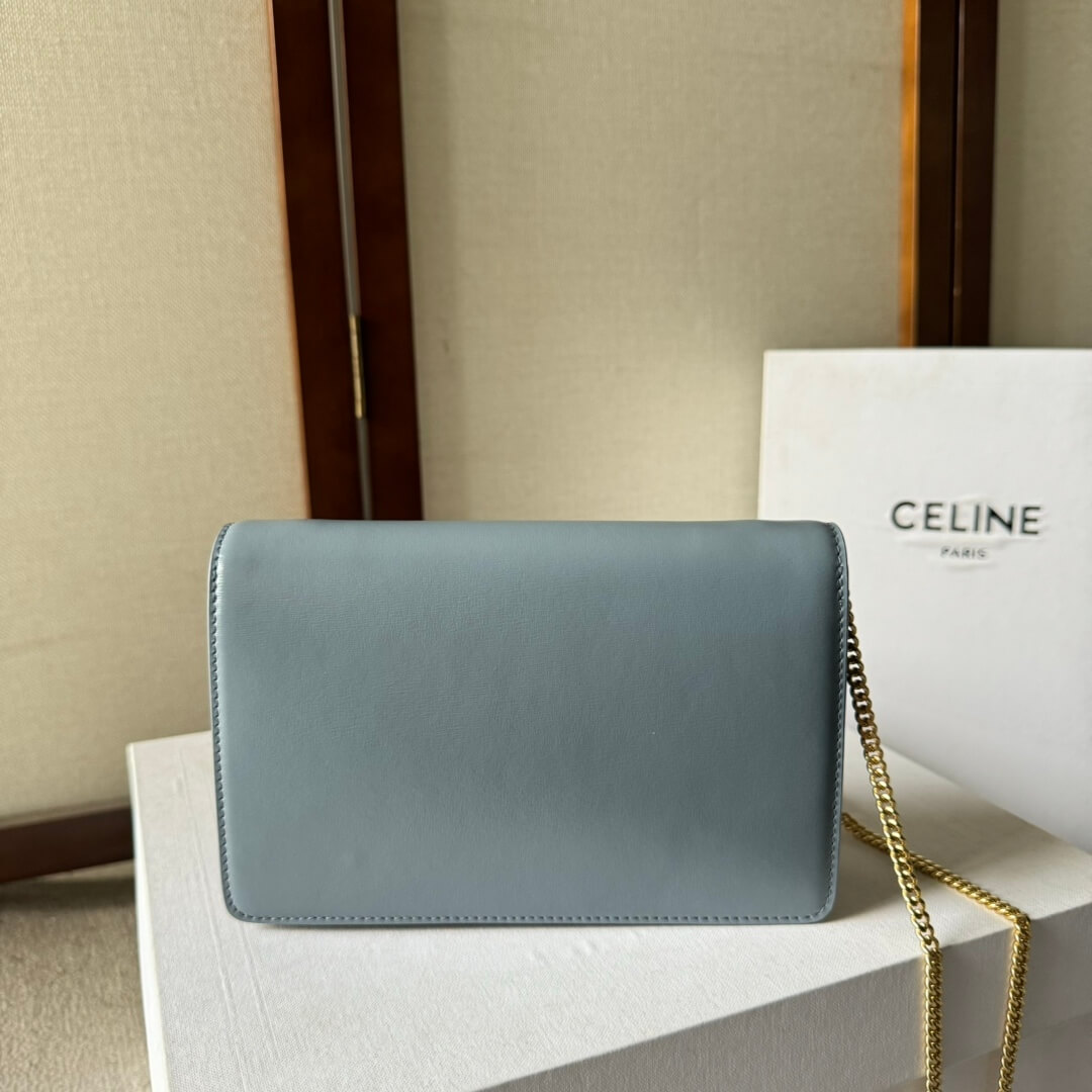 Light blue Light blue CELINE MARGO Shiny Calfskin Leather Chain Wallet - Image 4