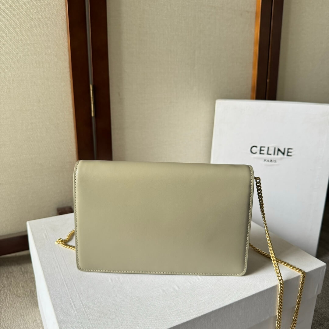 Reen Yellow CELINE MARGO Shiny Calfskin Leather Chain Wallet - Image 4