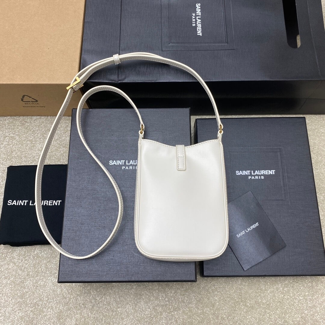 White YSL Le 5 A 7 mini vertical bag in shiny leather - Image 4