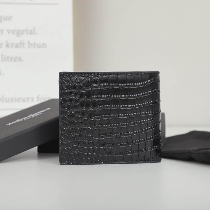 Black YSL tiny cassandre wallet in crocodile embossed matte leather - Image 4