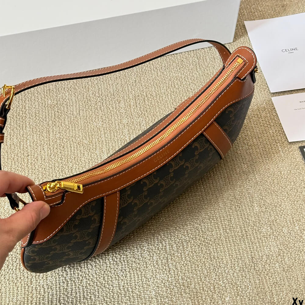 CELINE STRIPED LOGO PRINTED COW LEATHER HOBO BAG - Image 4