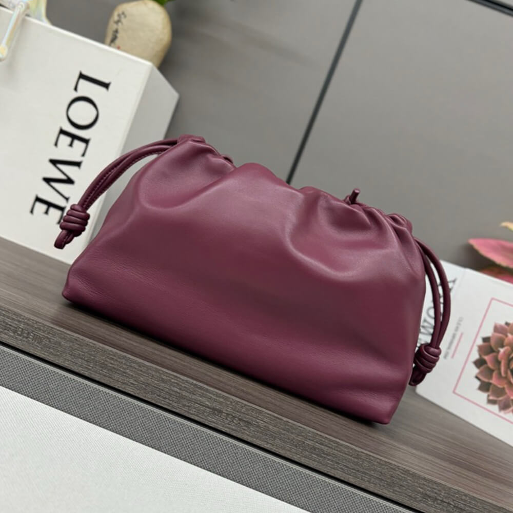 Dark Burgundy Loewe Medium Flamenco purse in mellow nappa lambskin - Image 4