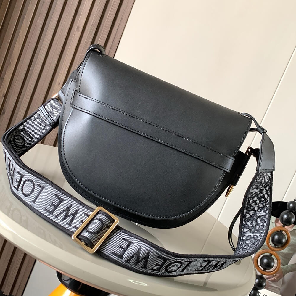 Black Loewe Small Gate bag in soft calfskin and jacquard - Image 4