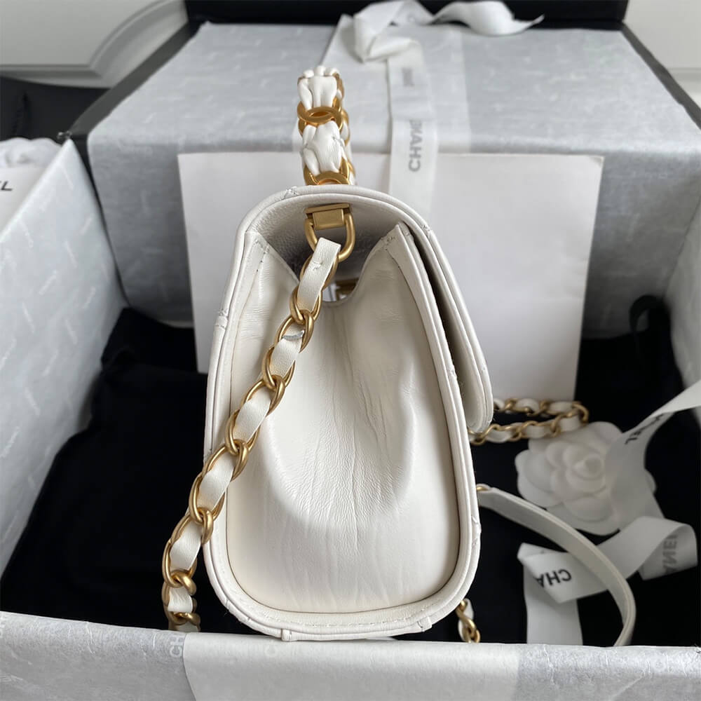 White CHANEL Mini Flap Bag with Top Handle - Image 4