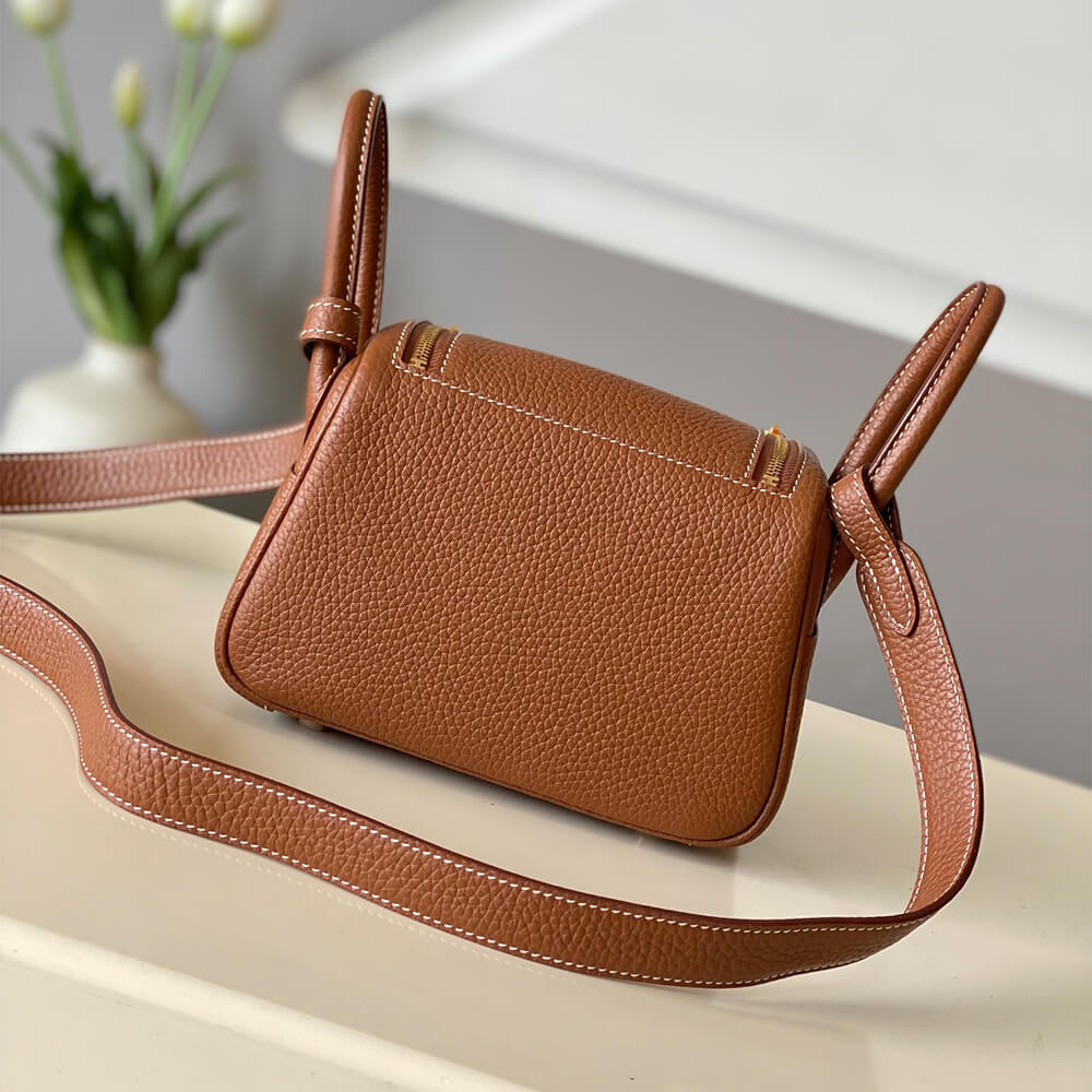 Golden Brown Hermes Lindy Mini Bag - Image 4