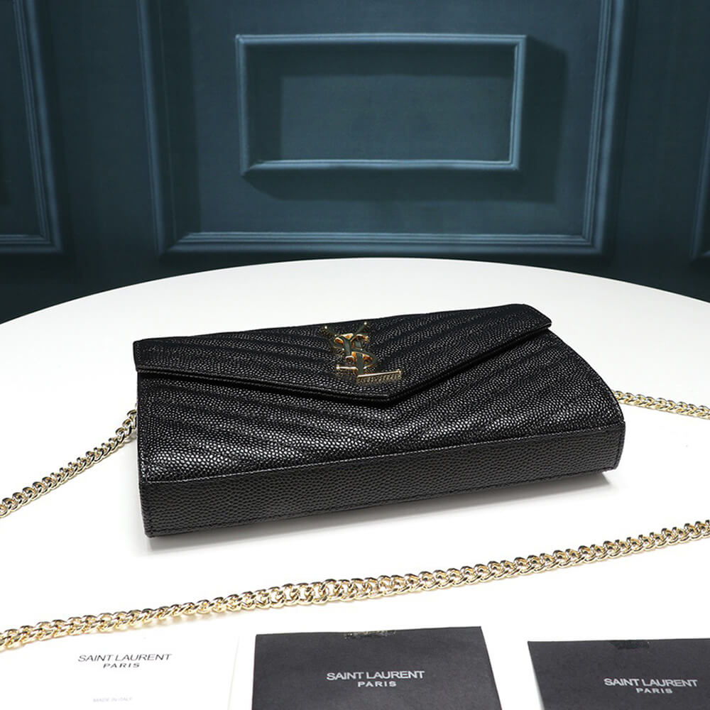 Black Saint Laurent Chain-strap YSL-plaque grained-leather wallet - Image 4
