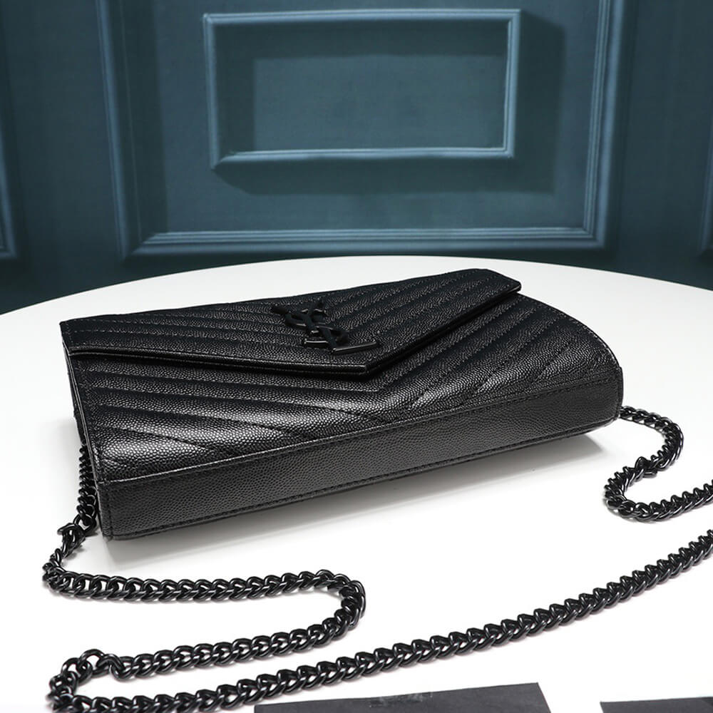 Saint Laurent Chain-strap YSL-plaque grained-leather wallet - Image 4
