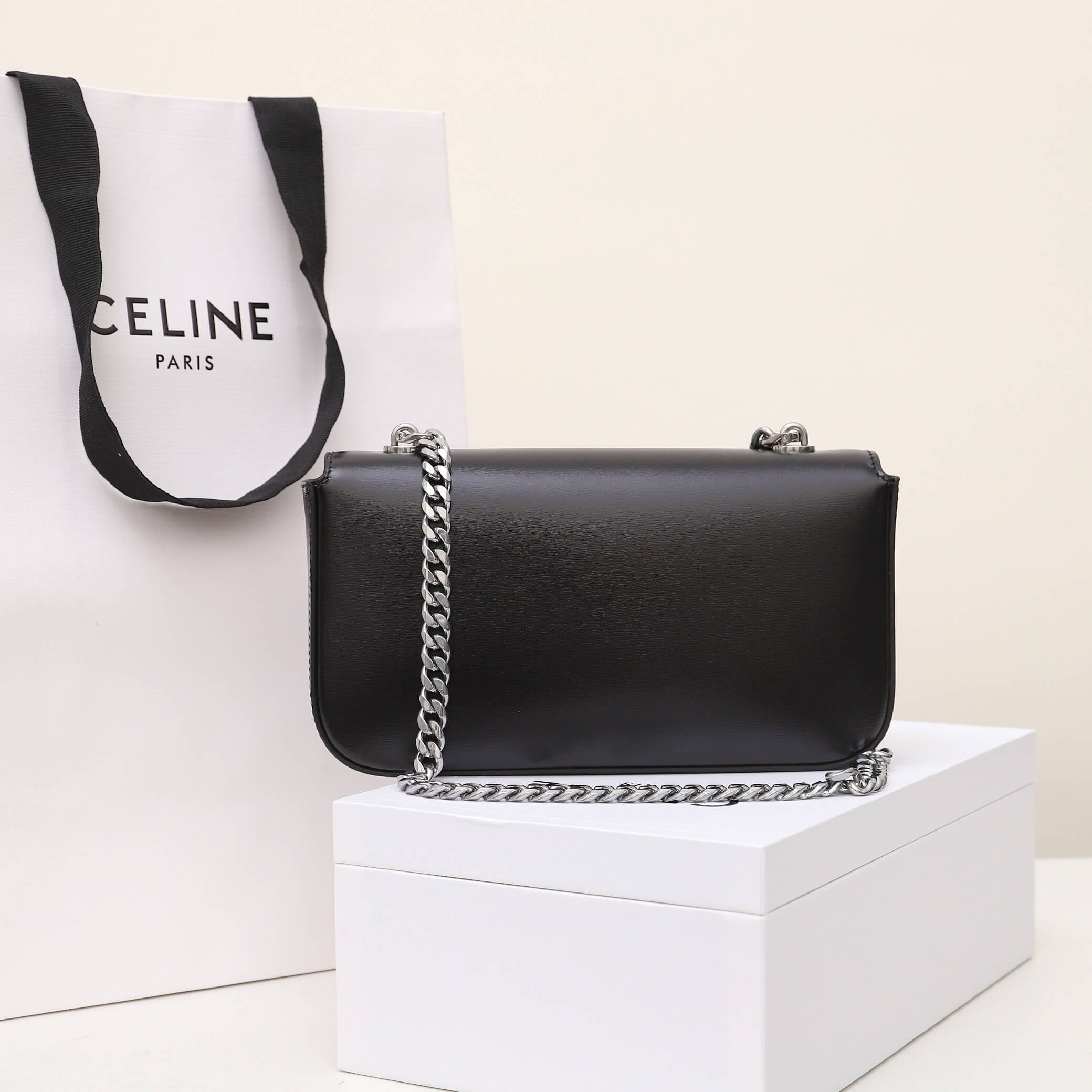 CELINE CLAUDE shiny cowhide leather chain shoulder bag - Image 4