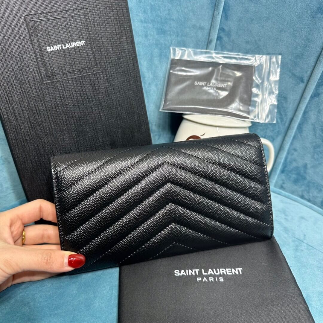 Black YSL CASSANDRE MATELASSE LARGE FLAP WALLET IN GRAIN DE POUDRE LEATHER - Image 4