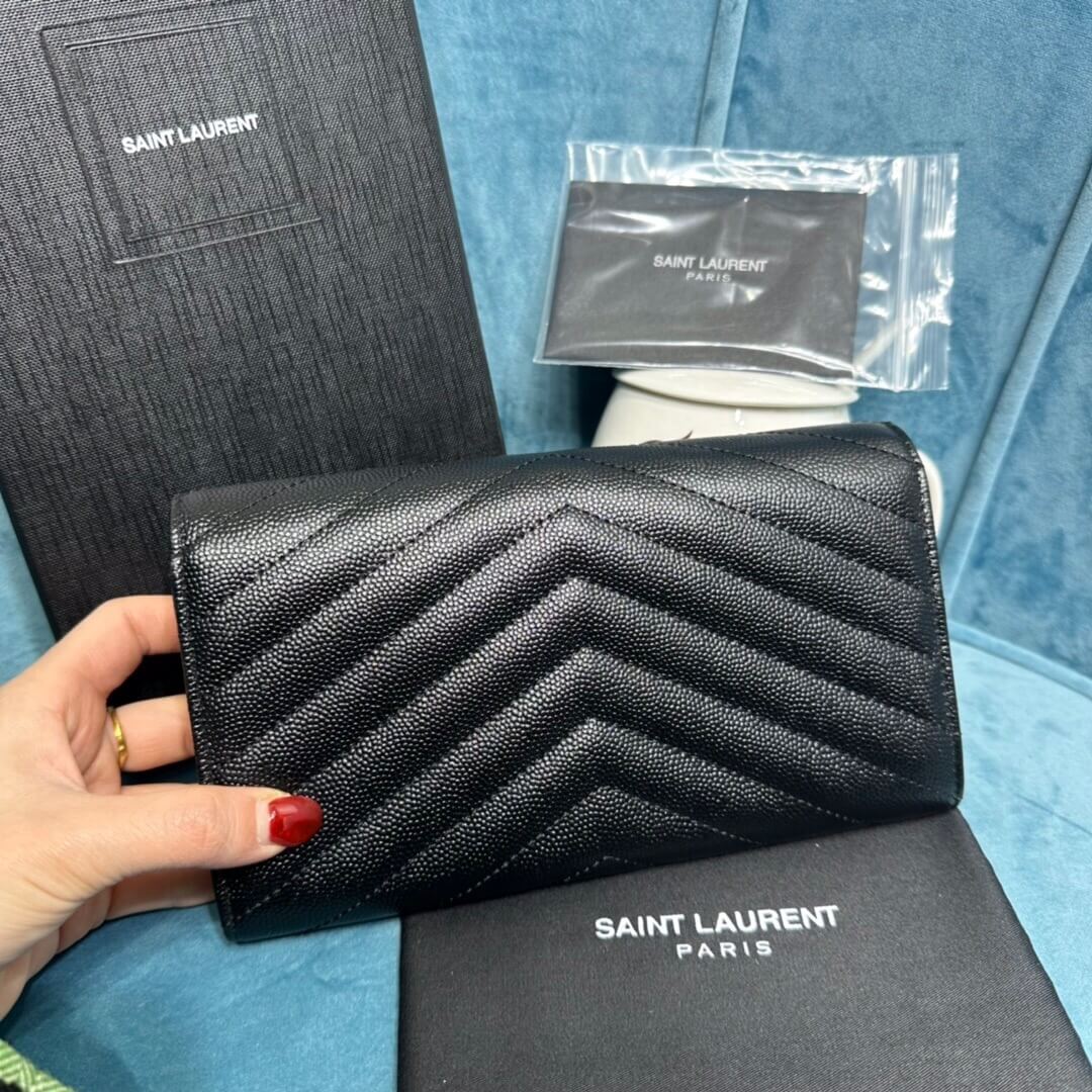 Black YSL CASSANDRE MATELASSE LARGE FLAP WALLET IN GRAIN DE POUDRE LEATHER - Image 4