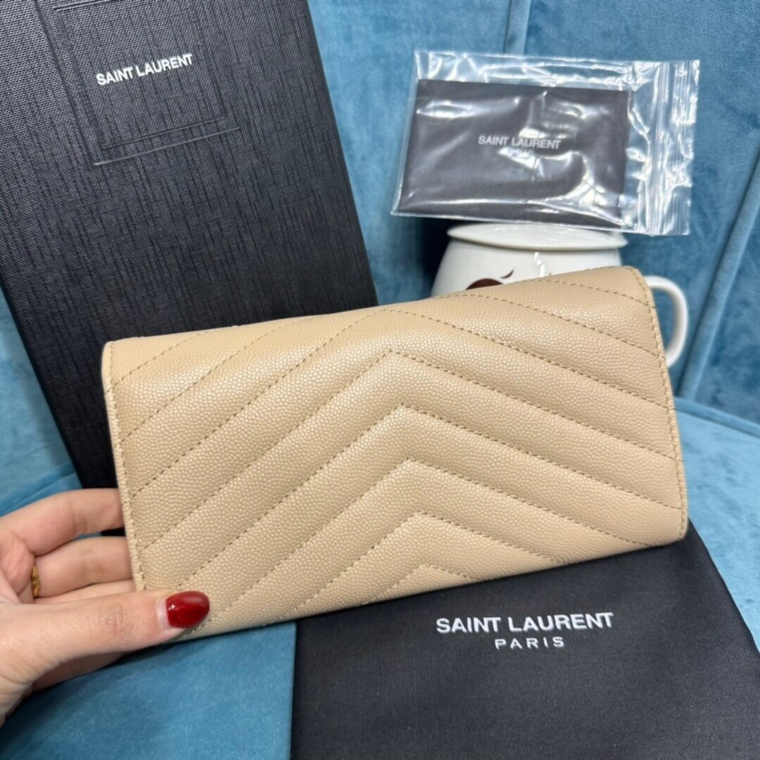 Beige YSL CASSANDRE MATELASSE LARGE FLAP WALLET IN GRAIN DE POUDRE LEATHER - Image 4