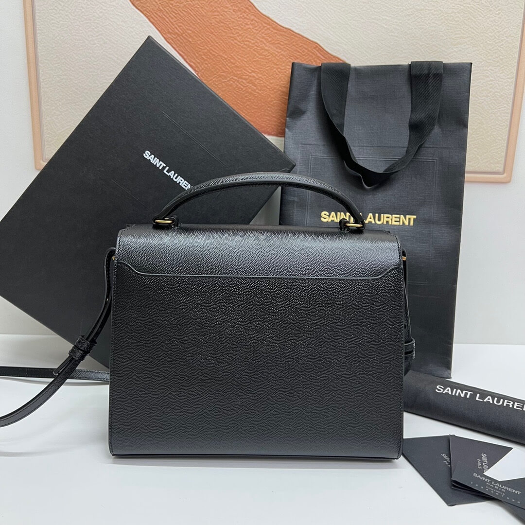 Black YSL CASSANDRA Medium Grainy Embossed Leather Top Handle Bag - Image 4