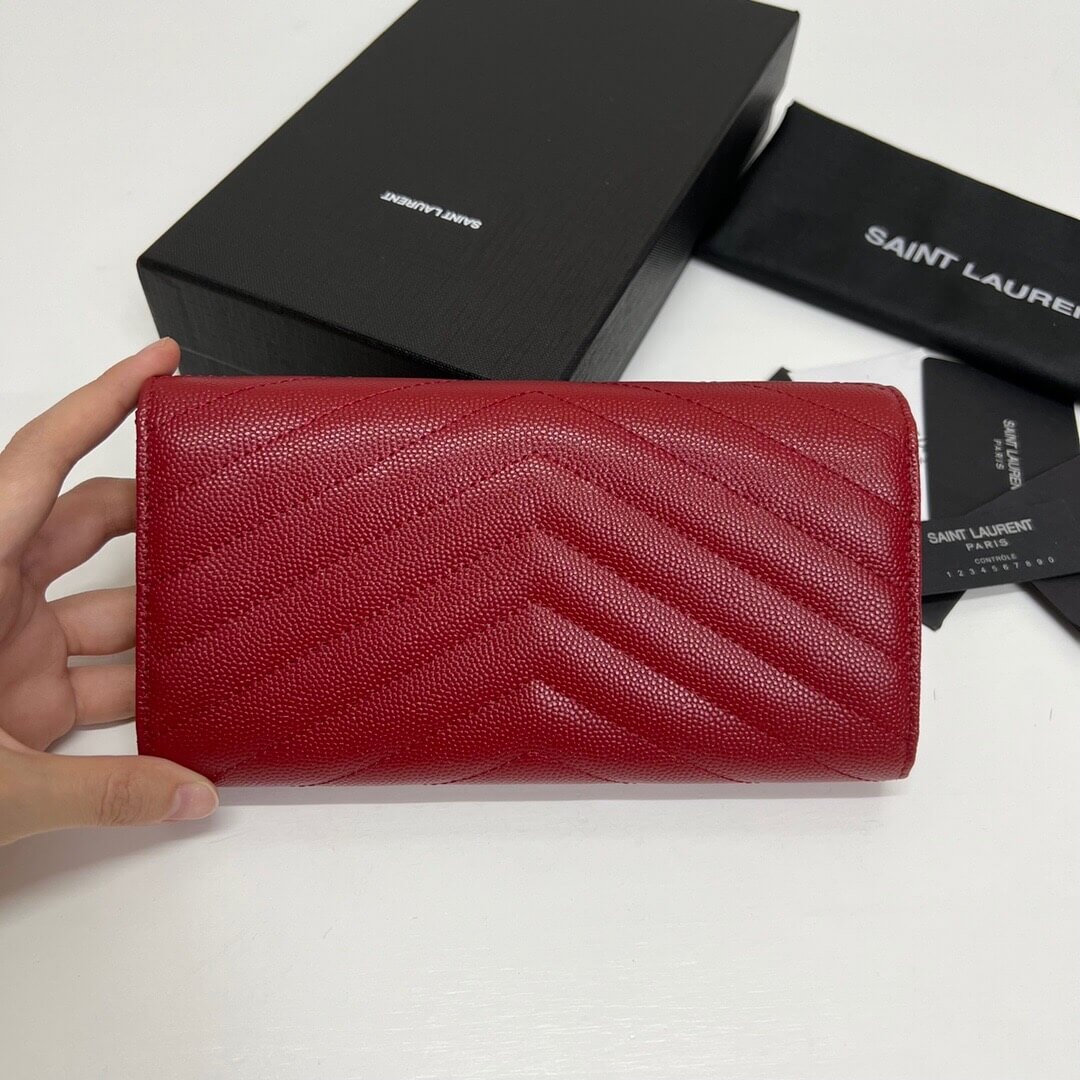 Red Merlot YSL CASSANDRE MATELASSE LARGE FLAP WALLET IN GRAIN DE POUDRE LEATHER - Image 4