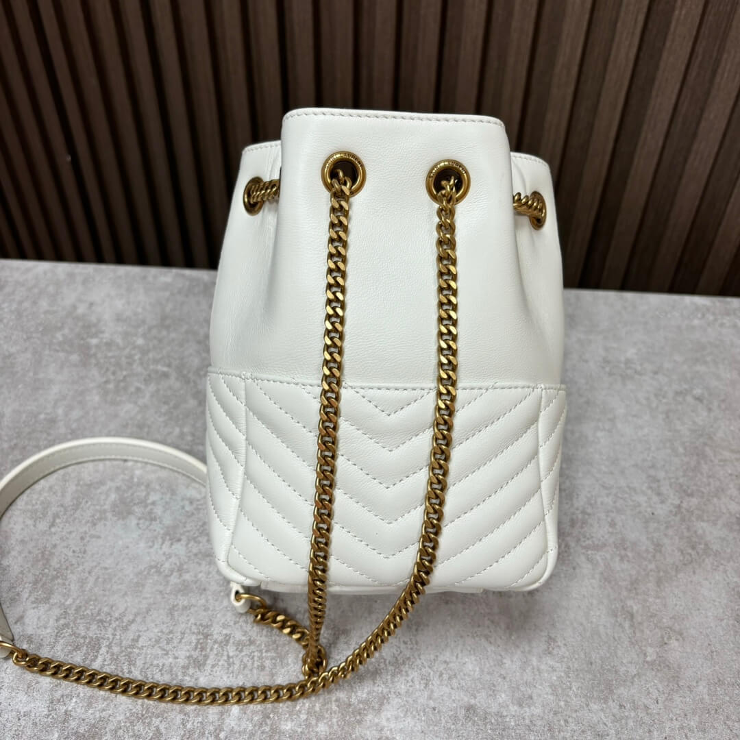 White YSL Joe quilted lambskin mini bucket bag - Image 4