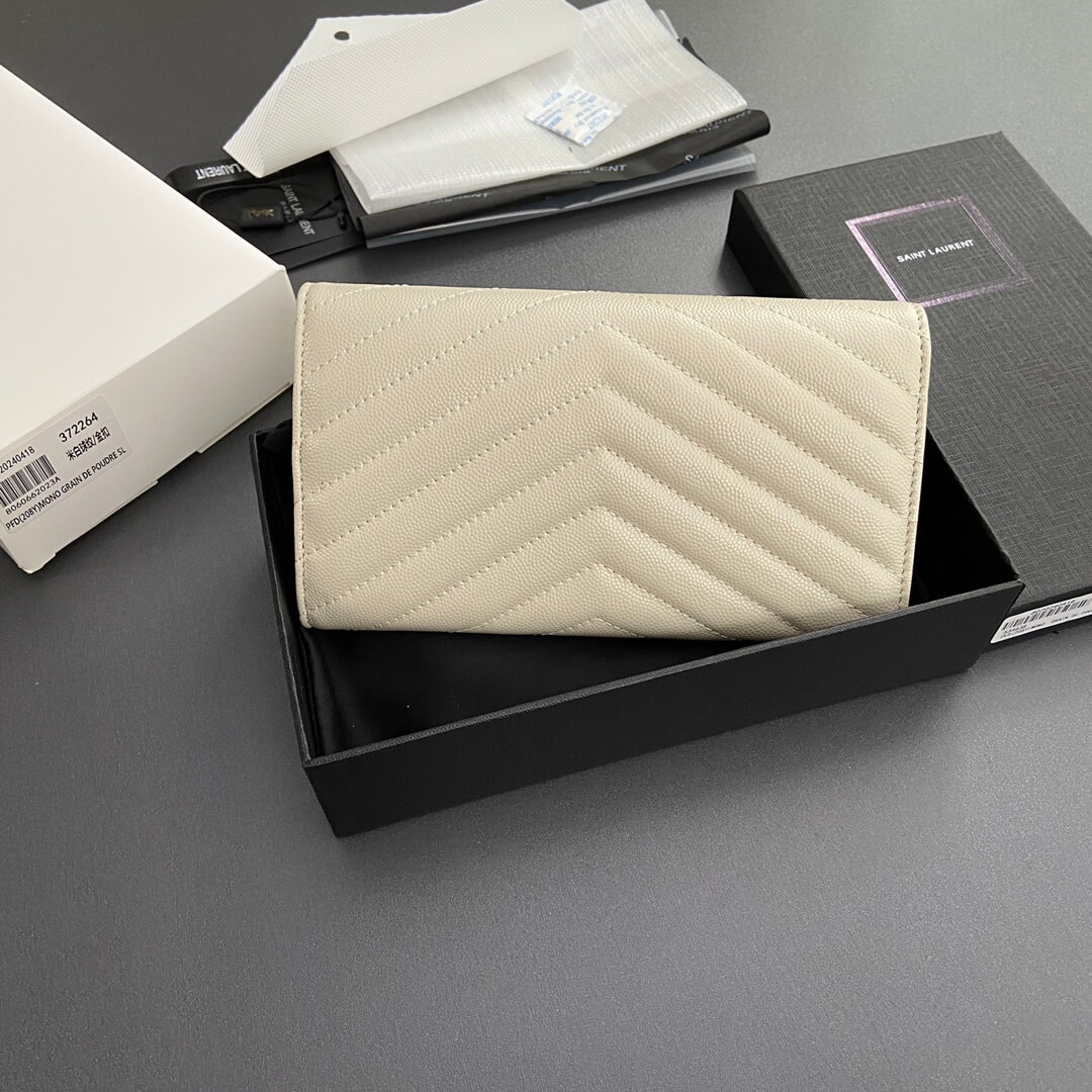 White YSL CASSANDRE MATELASSE LARGE FLAP WALLET IN GRAIN DE POUDRE LEATHER - Image 4