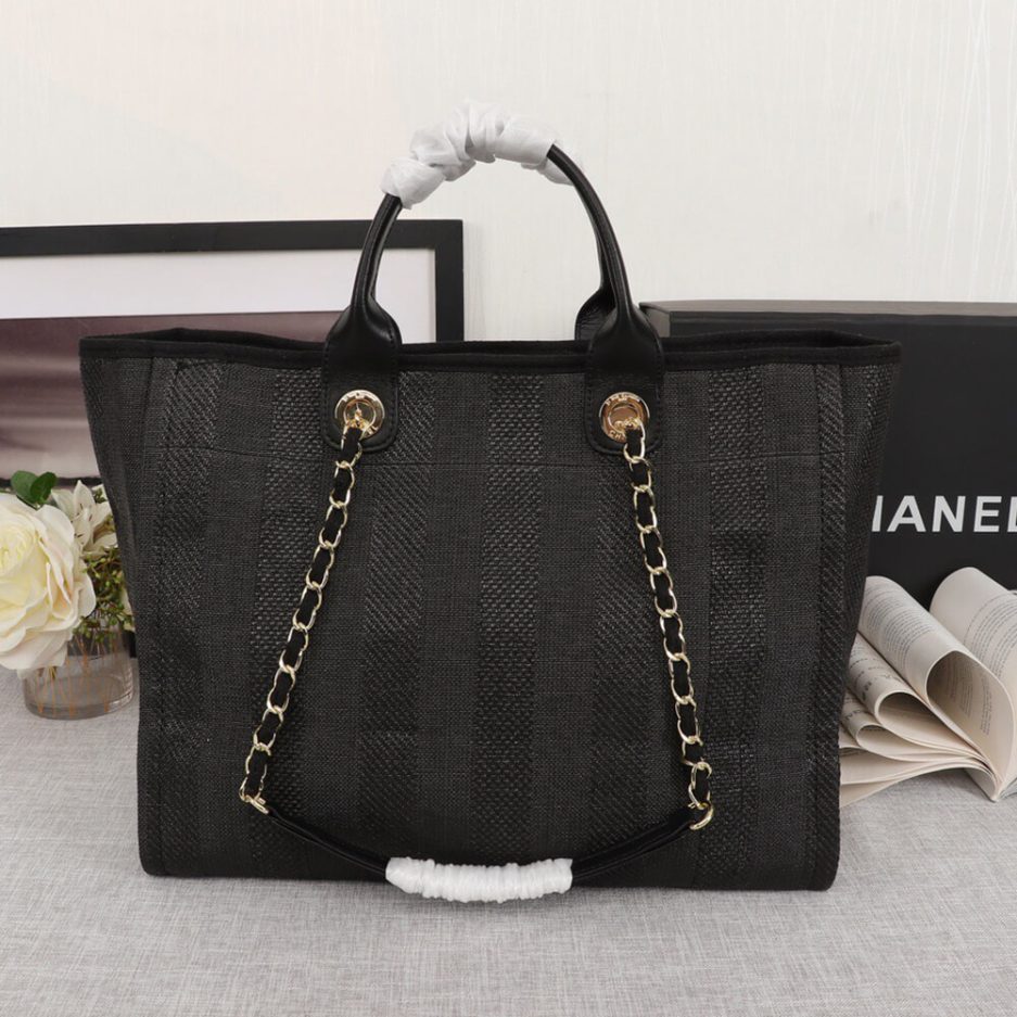 CHANEL Woven Straw Raffia Striped Medium Deauville Tote - Image 4