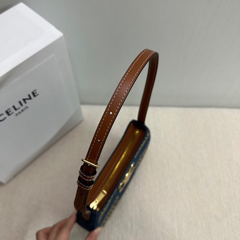 CELINE TILLY TRIOMPHE Medium Bag in Studded Denim and Calfskin - Image 5