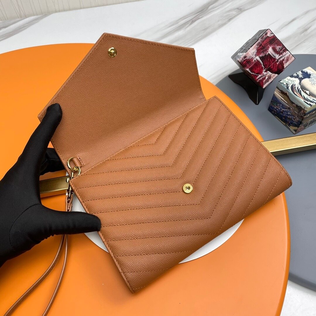 brown YSL CASSANDRE matelasse leather flap clutch - Image 5