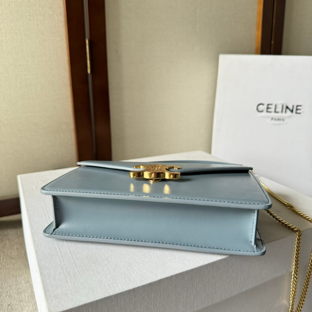 Light blue Light blue CELINE MARGO Shiny Calfskin Leather Chain Wallet - Image 5