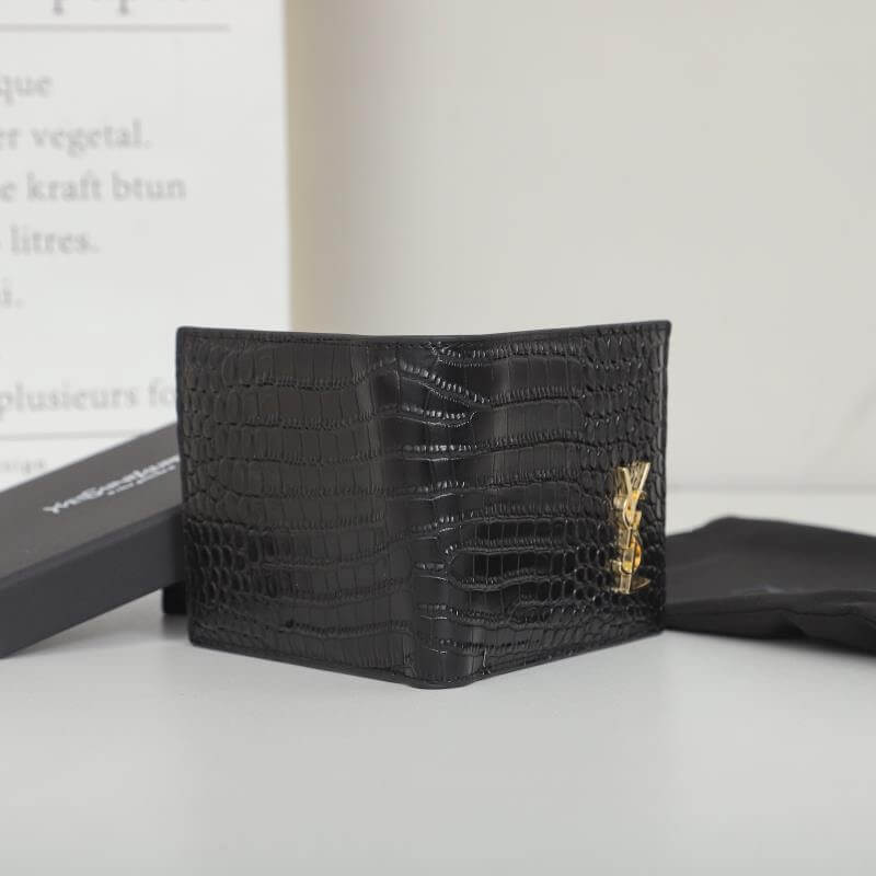 Black YSL tiny cassandre wallet in crocodile embossed matte leather - Image 5