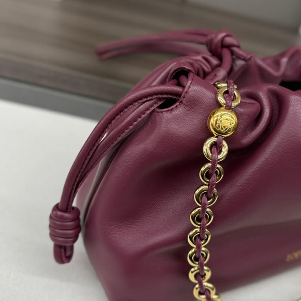 Dark Burgundy Loewe Medium Flamenco purse in mellow nappa lambskin - Image 5