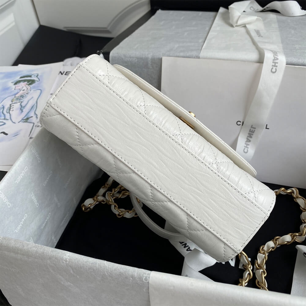 White CHANEL Mini Flap Bag with Top Handle - Image 5