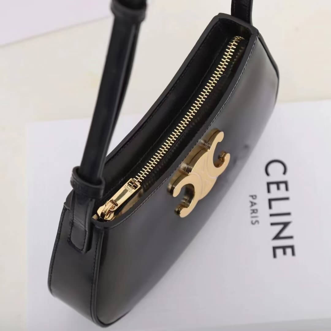 Black CELINE TILLY medium bag in shiny calf leather - Image 5