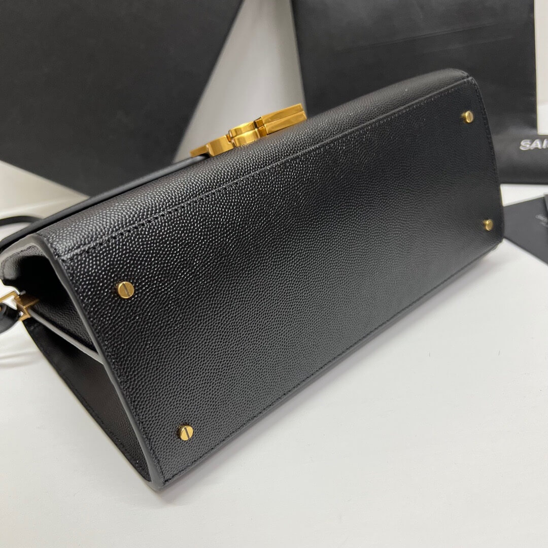 Black YSL CASSANDRA Medium Grainy Embossed Leather Top Handle Bag - Image 5