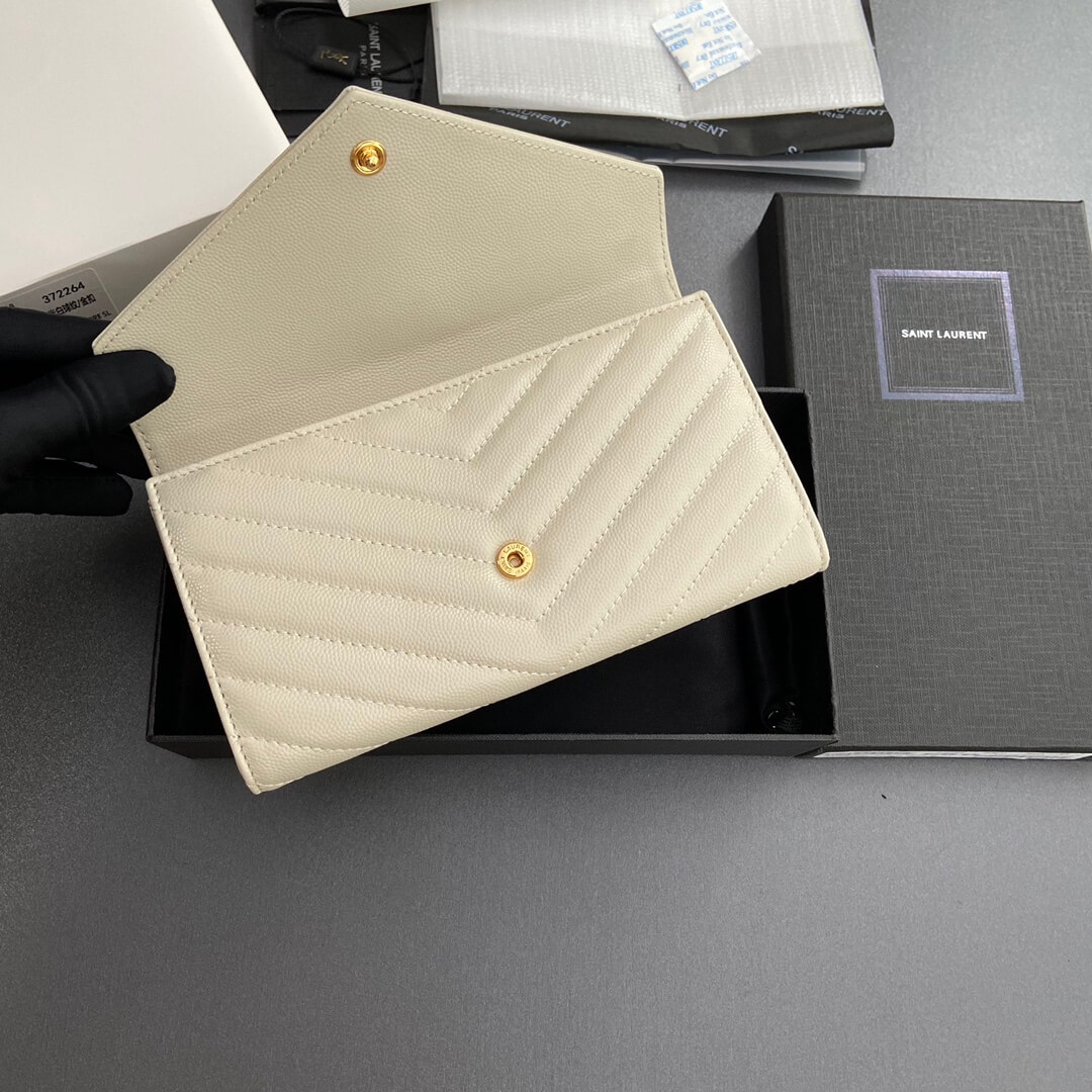 White YSL CASSANDRE MATELASSE LARGE FLAP WALLET IN GRAIN DE POUDRE LEATHER - Image 5