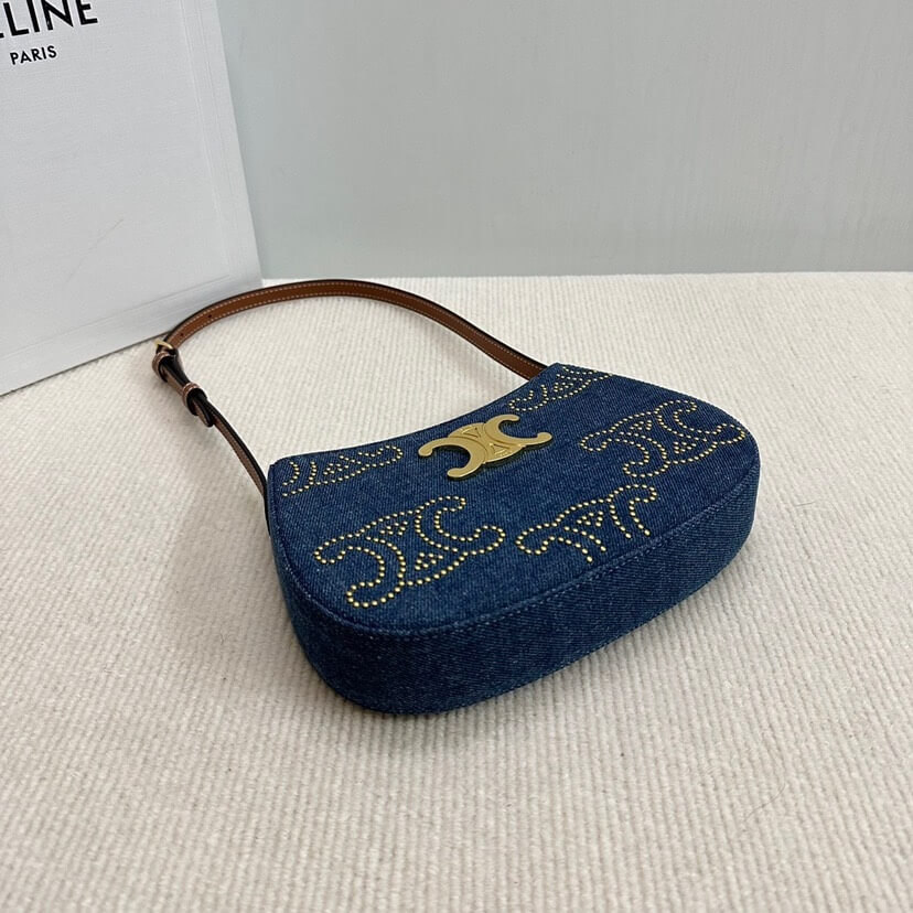 CELINE TILLY TRIOMPHE Medium Bag in Studded Denim and Calfskin - Image 6