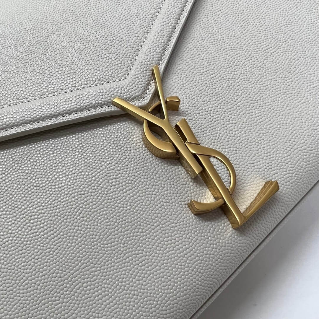 White YSL CASSANDRA Medium Grainy Embossed Leather Top Handle Bag - Image 6