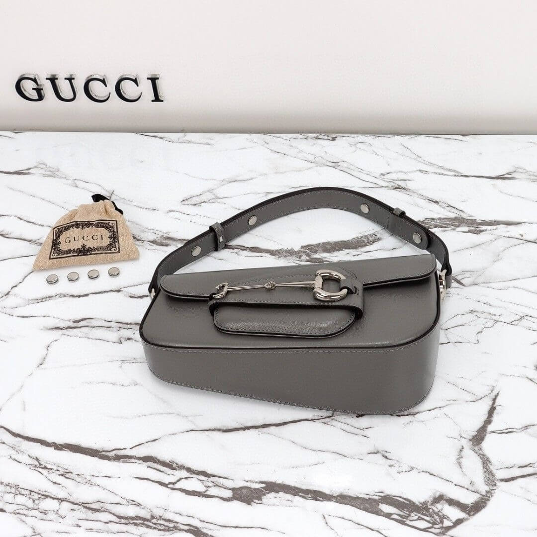 Gray Gucci Horsebit 1955 Small Shoulder Bag - Image 6
