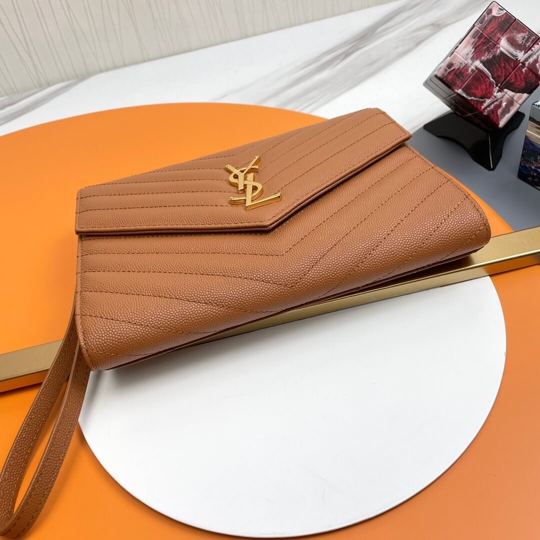 brown YSL CASSANDRE matelasse leather flap clutch - Image 6
