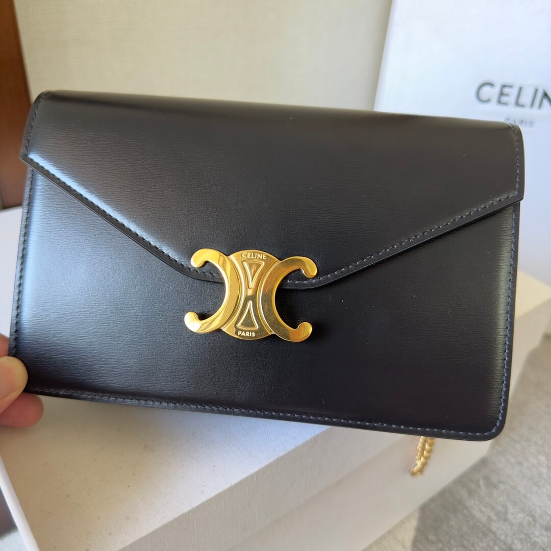 CELINE MARGO Shiny Calfskin Leather Chain Wallet - Image 6