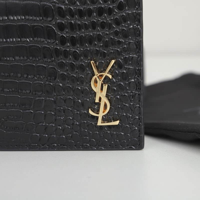 Black YSL tiny cassandre wallet in crocodile embossed matte leather - Image 6