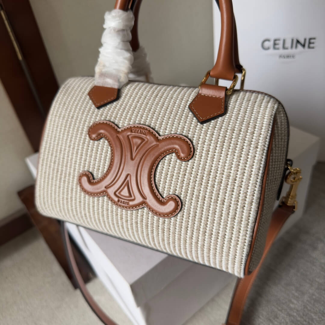 CELINE Small Boston cuir Triomphe in textile and calfskin - Image 6