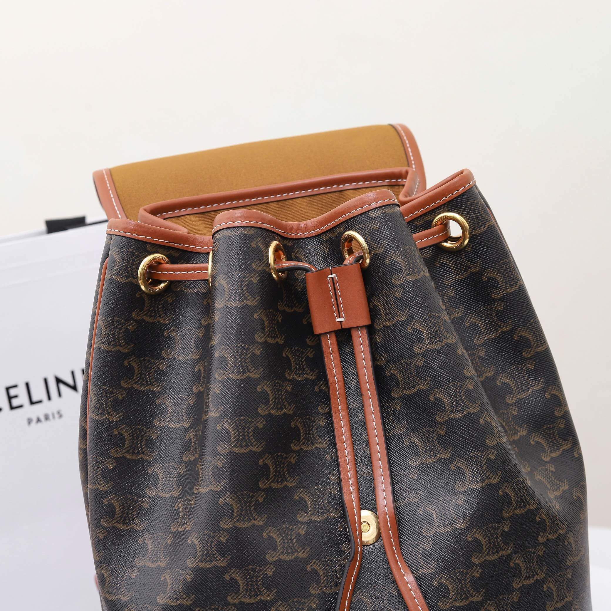 CELINE FOLCO Logo Print Calfskin Medium Backpack - Image 6