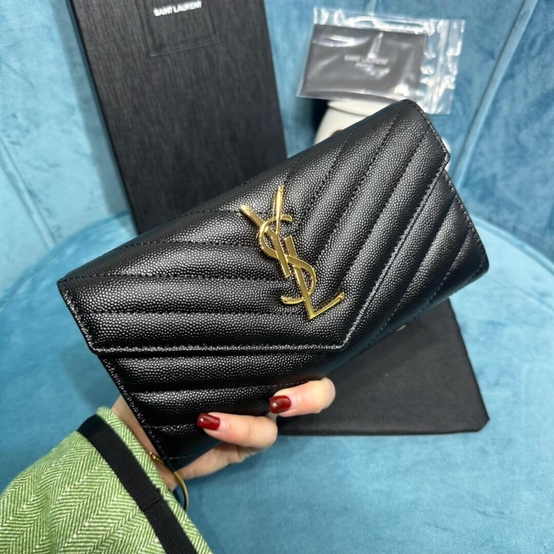 Black YSL CASSANDRE MATELASSE LARGE FLAP WALLET IN GRAIN DE POUDRE LEATHER - Image 6