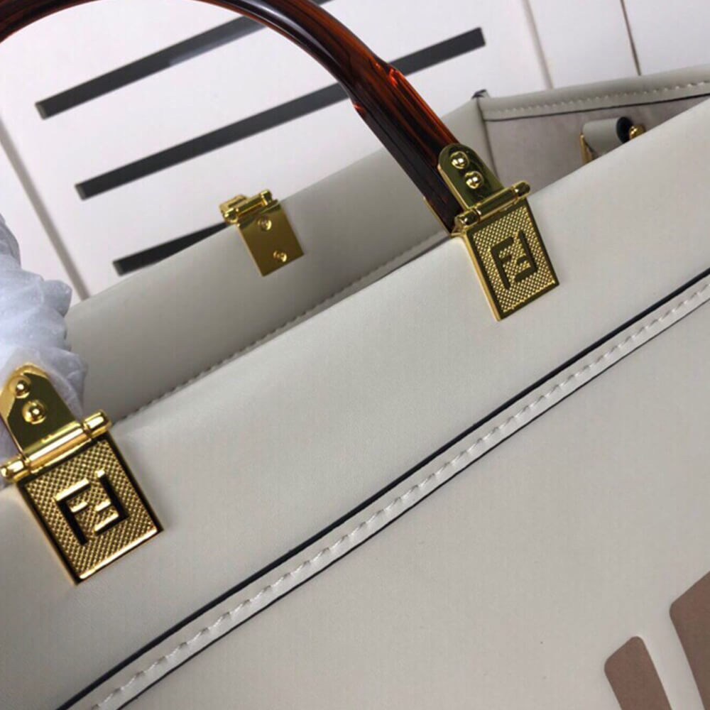 White FENDI SUNSHINE Medium Tote Bag - Image 6