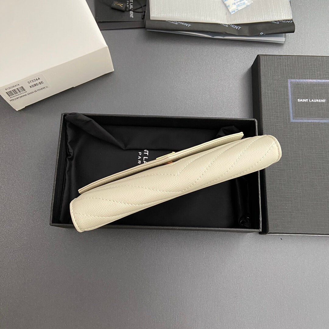 White YSL CASSANDRE MATELASSE LARGE FLAP WALLET IN GRAIN DE POUDRE LEATHER - Image 6