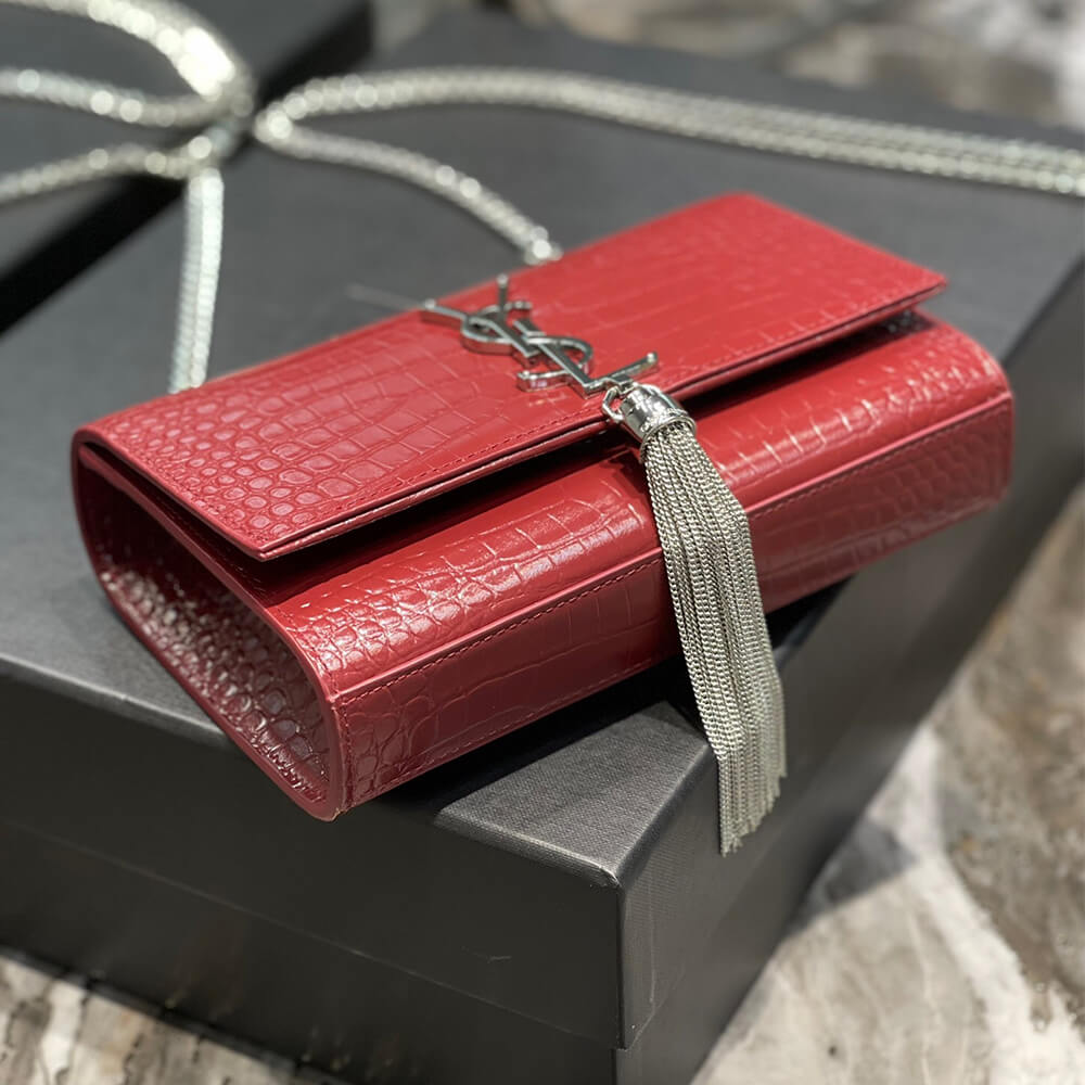 Red YSL KATE EMBOSSED SHOULDER BAG - Image 6